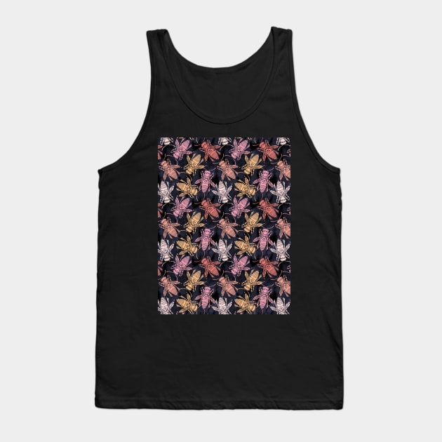 Colorful Bees on Navy Blue Tank Top by okpinsArtDesign